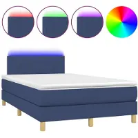vidaXL Lit Boxspring avec matelas & LED Bleu 120x190 cm Tissu