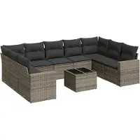 vidaXL Ensemble de salon de jardin 10 pièces avec coussins Gris Poly Rattan
