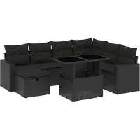 vidaXL Ensemble de jardin canapé 8 pièces avec coussins noir poly rotin