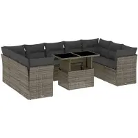 vidaXL Ensemble de salon de jardin 10 pièces avec coussins Gris Poly Rattan