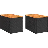 Syfax Tables d'appoint jardin 2pcs noir 55x34x37 cm rotin bois massif