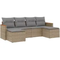 vidaXL Ensemble de salon de jardin 6 pièces avec coussins Beige Poly Rattan