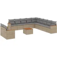 vidaXL Ensemble de 12 canapés de jardin avec coussins Beige Poly Rattan