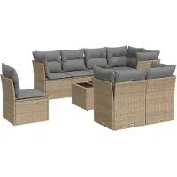 vidaXL Ensemble de salon de jardin 9 pièces avec coussins beige Poly rotin