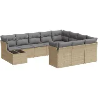 vidaXL Ensemble de salon de jardin 11 pièces avec coussins Beige Poly Rattan