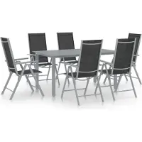Syfax Ensemble à manger de jardin 7 pcs aluminium argenté et noir