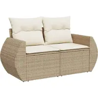 Syfax Canapé de jardin avec coussins 2 places beige résine tressée
