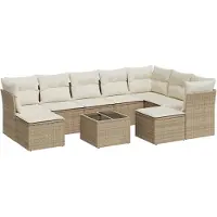 vidaXL Ensemble de salon de jardin 10 pièces avec coussins Beige Poly Rattan