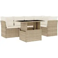 Syfax Salon de jardin avec coussins 6 pcs beige résine tressée