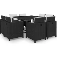 Prolenta Maison Exclusive - Ensemble de salon de jardin 9 pièces avec coussins, en rotin synthétique noir