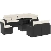 Syfax Salon de jardin 9 pcs avec coussins noir résine tressée