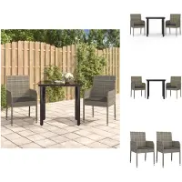 vidaXL Ensemble de jardin 3 pièces avec coussins noir et gris Poly rotin - Ensemble de meubles de jardin