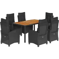 Syfax Ensemble à manger de jardin coussins 7pcs Noir Résine tressée