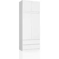 Akord Armoire Surmeuble 2 Portes 2 Tiroirs Blanc Brillant 90X51X234