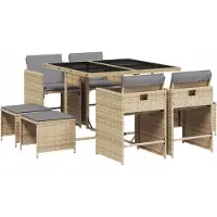 Syfax Ensemble à manger de jardin et coussins 9 pcs mélange beige