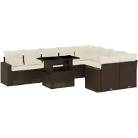 Syfax Salon de jardin 10 pcs avec coussins marron résine tressée