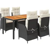 Syfax Ensemble à manger de jardin coussins 5pcs Noir Résine tressée