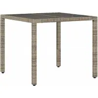 Syfax Table de jardin dessus en verre Gris 90x90x75 cm Résine tressée