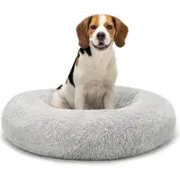 Lionto Donut Lit pour chien, canapé rond pour chien avec housse en peluche & picots antidérapants, doux & confortable, 80 cm de diamètre, gris clair