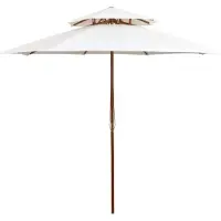 Syfax Parasol à deux étages avec poteau en bois blanc crème
