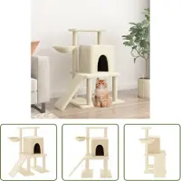 The Living Store Arbre à chat avec colonnes à griffer en sisal Crème 96,5 cm
