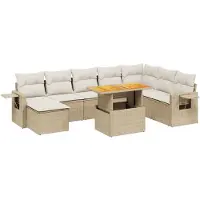 vidaXL Ensemble de salon de jardin 9 pièces avec coussins beige Poly rotin