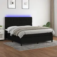 Prolenta Maison Exclusive - Sommier à lattes de lit et matelas et LED Noir 180x200 cm Tissu