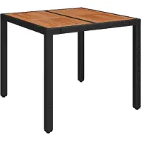 Syfax Table de jardin dessus en bois Noir 90x90x75 cm Résine tressée