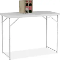 Relaxdays Table de jardin pliable , dimensions : 74 x 120 x 60 cm, plastique, acier, hauteur réglable, 6 personnes, table de camping, blanche