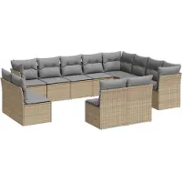 vidaXL Ensemble de 12 canapés de jardin avec coussins Beige Poly Rattan