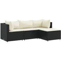 vidaXL Ensemble salon de jardin 4 pièces avec coussins noir poly rotin