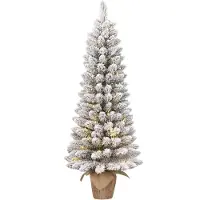 White Label Gerlos Sapin de Noël artificiel étroit en jute avec éclairage LED blanc chaud - H75 x Ø36 cm - Vert Frosted