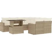 vidaXL Ensemble de salon de jardin 9 pièces avec coussins beige Poly rotin