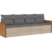 vidaXL Ensemble de salon de jardin 4 pièces avec coussins Beige Poly Rattan