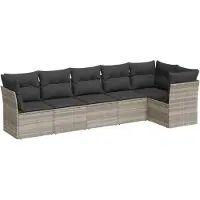 vidaXL Ensemble de salon de jardin 6 pièces avec coussins gris clair Poly rotin