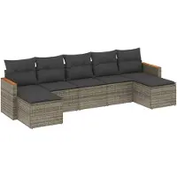 vidaXL Ensemble de salon de jardin 7 pièces avec coussins Gris Poly rotin