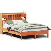 vidaXL Lit en bois massif avec étagère sans matelas brun cireux 150x200 cm