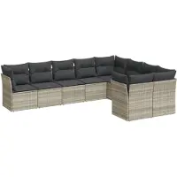 Syfax Salon de jardin 9 pcs avec coussins gris clair résine tressée