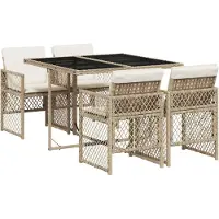 vidaXL Salon de jardin 5 pièces avec coussins Beige Poly Rattan