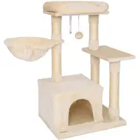 Lionto Arbre à chat compact 85 cm, arbre à chat peu encombrant avec balle de jeu, tronc en sisal & surface à gratter, beige