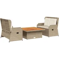 vidaXL Ensemble de salon de jardin 3 pièces avec coussins Beige Poly Rattan