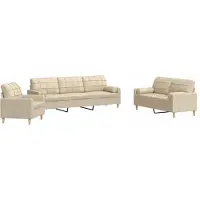 vidaXL Ensemble de canapés 3 pièces avec coussins décoratifs Crème Tissu