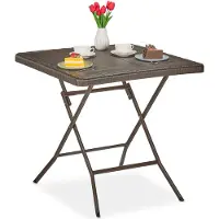 Relaxdays Table de jardin aspect bois, carrée, dimensions : 74 x 78 x 78 cm, table de balcon, plastique, métal, table d'extérieur, marron