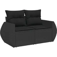 Syfax Canapé de jardin avec coussins 2 places en polyrotin noir