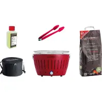 LotusGrill Kit de démarrage Classic : 1 barbecue rouge vif avec port USB, accessoires inclus