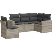vidaXL Ensemble de salon de jardin 5 pièces avec coussins gris clair Poly rotin