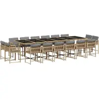 vidaXL Ensemble de jardin 17 pièces avec coussins Mélange beige Poly rotin