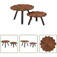 The Living Store Tables basses 2 pcs. Vieux bois massif et fer