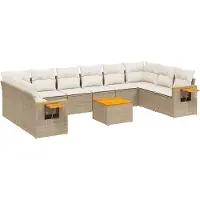 vidaXL Ensemble de salon de jardin 11 pièces avec coussins Beige Poly Rattan
