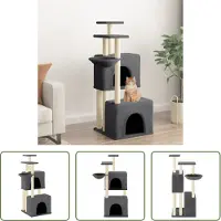 The Living Store Arbre à chat avec colonnes à griffer en sisal Gris foncé 122 cm